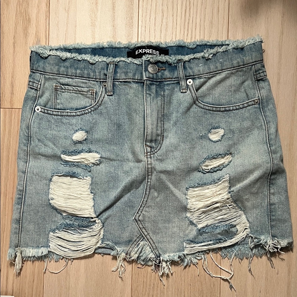 Express Frayed Denim Mini Skirt - Light Blue